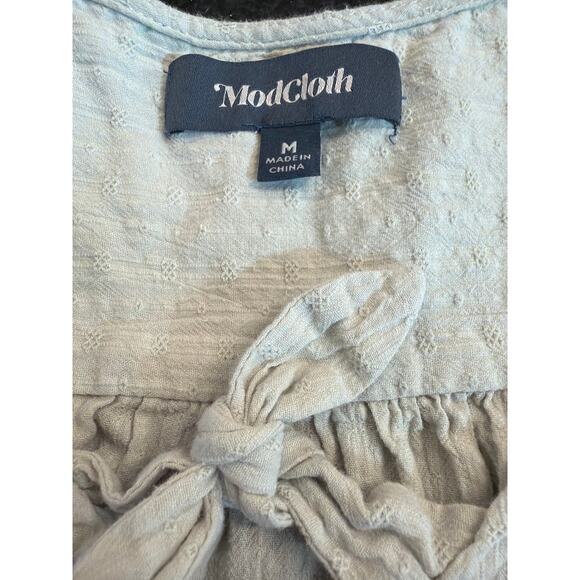 Modcloth 100% Cotton taupe tie front blouse MED - Picture 3 of 8